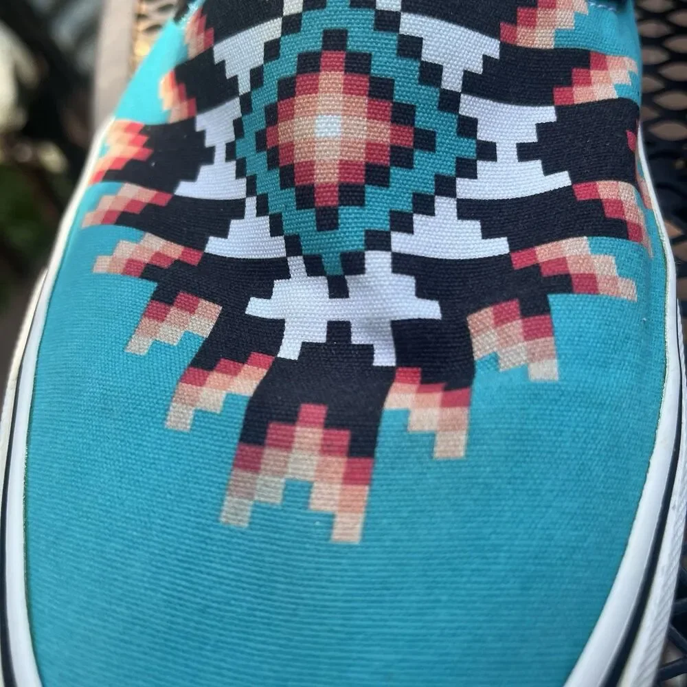 Vans Slip-On Desert Vibes Teal Southwestern Design Shoes Men’s 13 Aztec